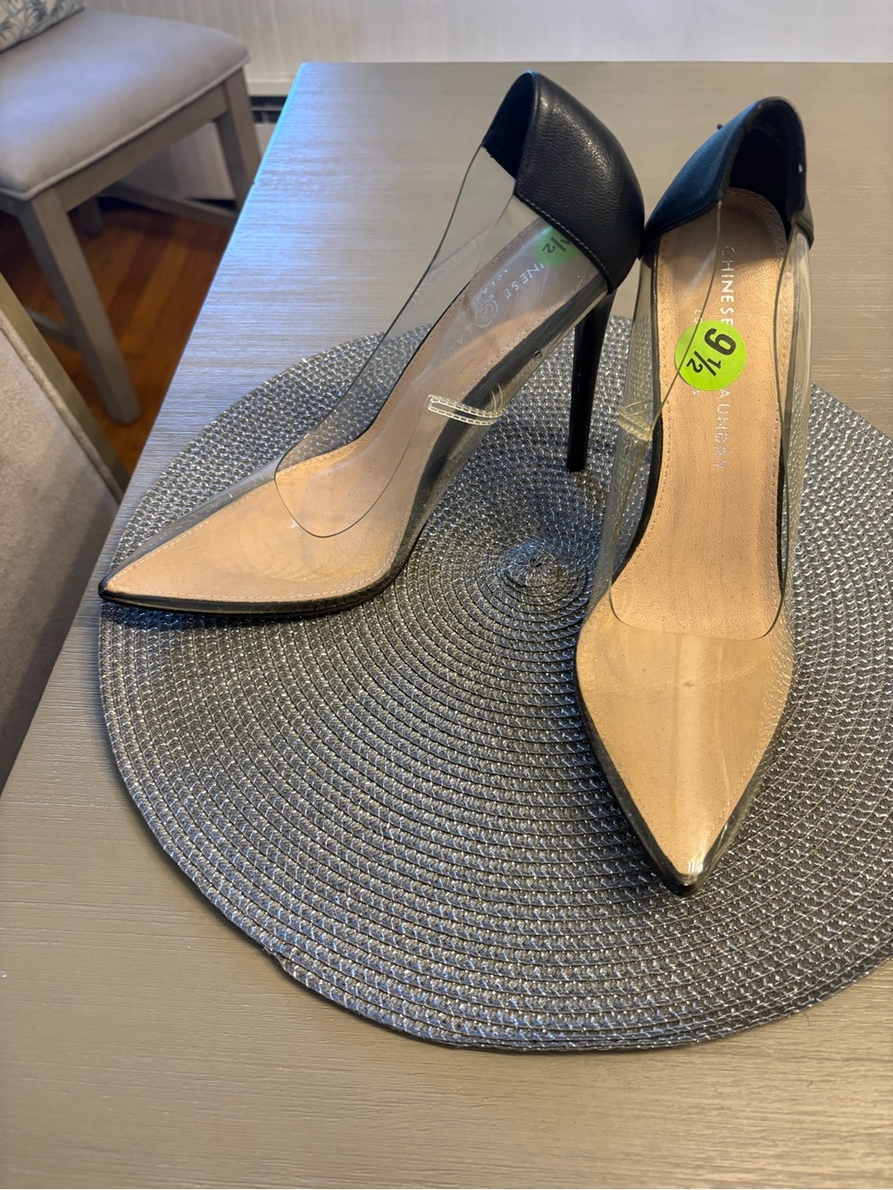 Chinese Laundry Black and Clear Pointed Toe Stiletto Pumps